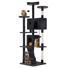 FDW 70-Inch Cat Tree Tower dark gray, inviting climbing and tranquil lounging.