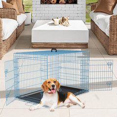 FDW dog crate side-door view showing flexible entry and space.