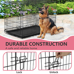 FDW extra-large dog crate detachable tray ready for quick cleanup.