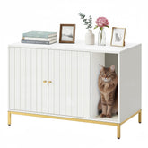 Feandrea cat litter box enclosure front view with privacy and stylish white-gold finish.