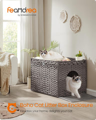 Feandrea cat litter box enclosure with open door, easy access for cleaning.