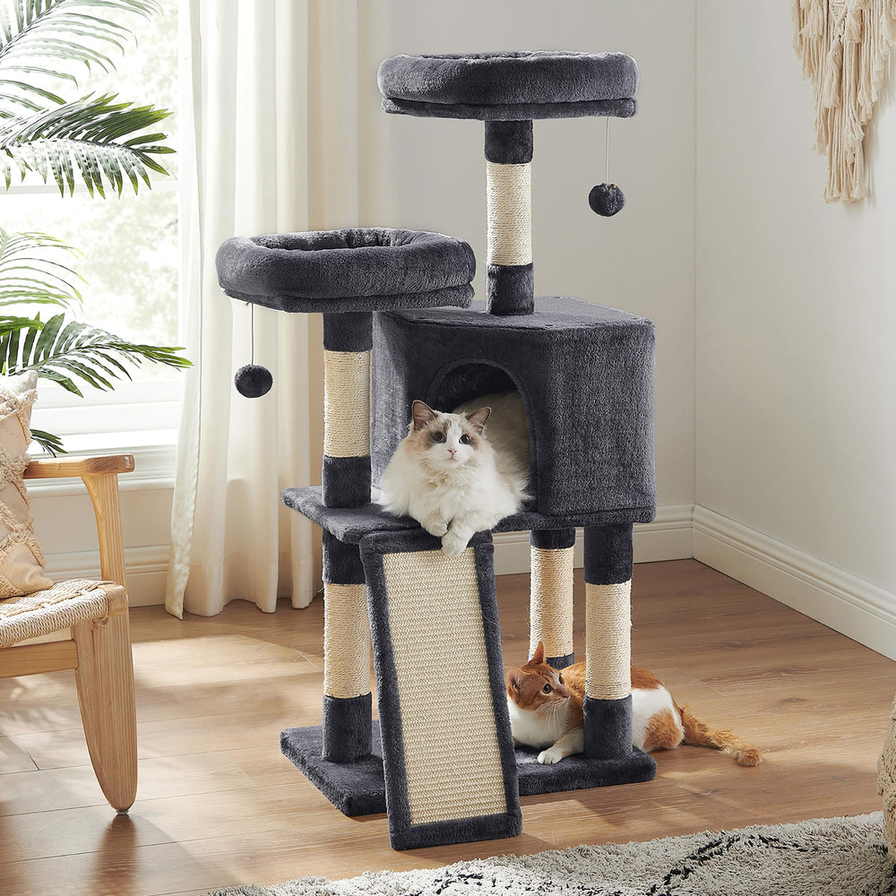 Feandrea Cat Tree 45inch Top Perches offer cozy resting spots for cats.
