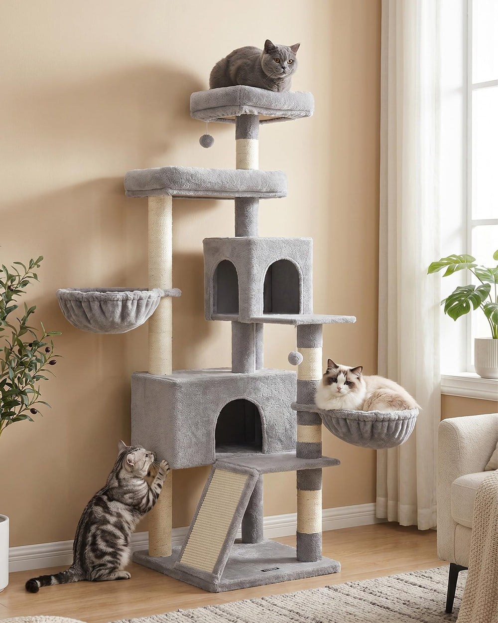 Feandrea cat tree tall cat tower plush perch for lounging and observation