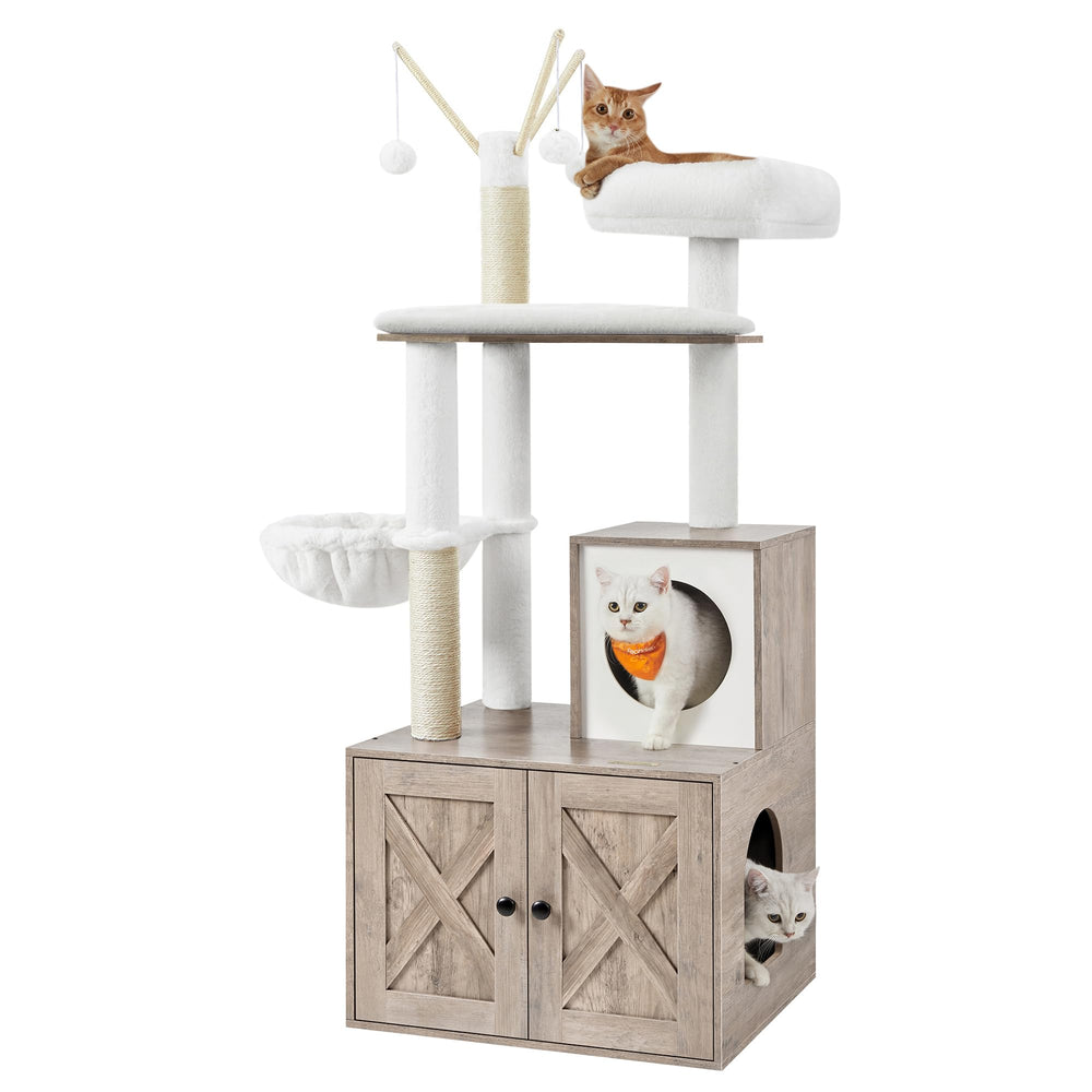 Feandrea cat tree with litter box enclosure, main view, space-saving design.
