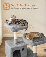 Feandrea cat tree includes two pompoms and a rope for playful batting.