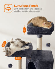 Feandrea Cat Tree Spacious Cat Cave offers roomy hideaway for relaxed cats.