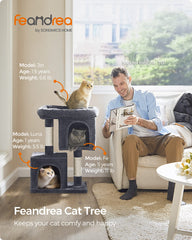 Feandrea cat tree upper two-door cave for a wide view, curiosity-friendly