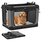 Feandrea Collapsible Dog Crate shows tool-free assembly for travel setup