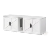 Feandrea double cat litter box enclosure with front entry reduces mess and dog interference.