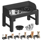 Feandrea elevated dog bowls stand with two stainless bowls for mess-free feeding.