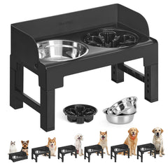 Feandrea elevated dog bowls stand with two stainless bowls for mess-free feeding.