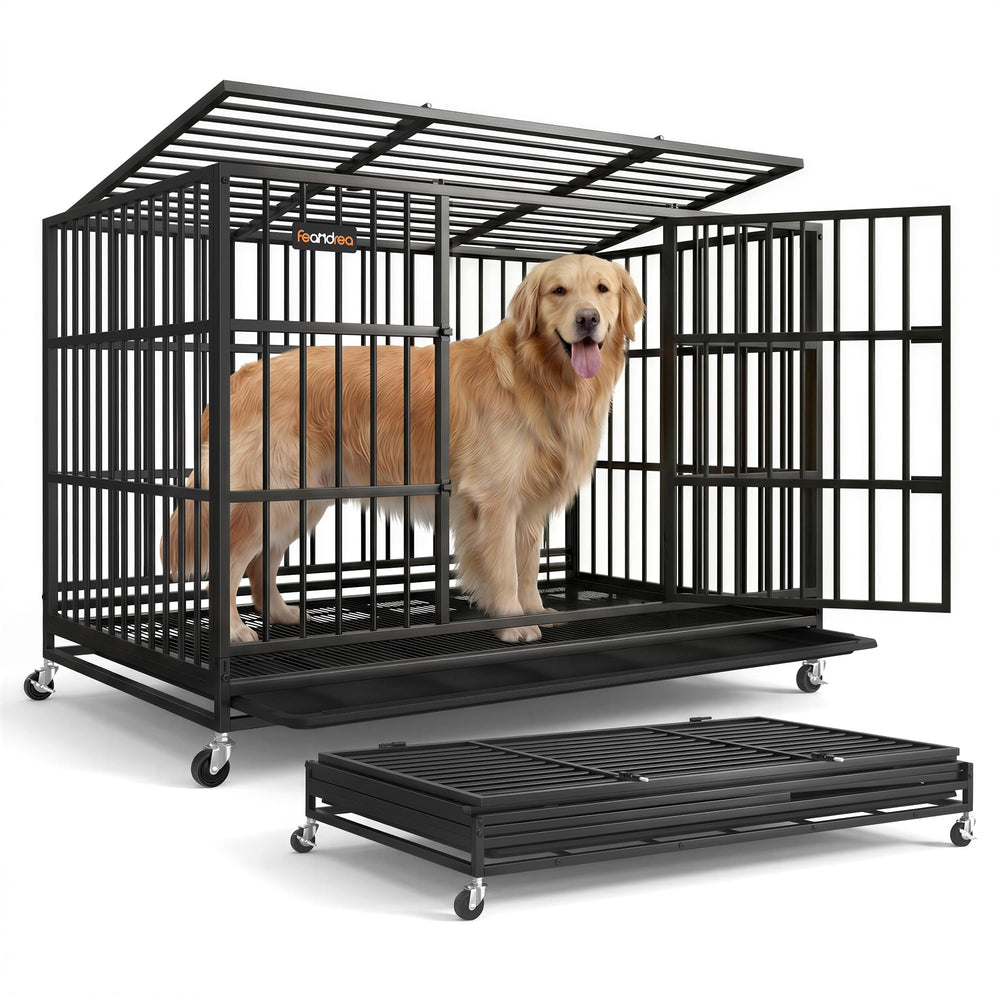 Feandrea heavy-duty dog crate front view with a sturdy frame for confident, safe containment