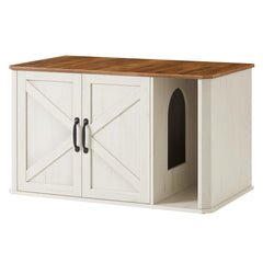 Feandrea litter box enclosure with front entry reduces mess.