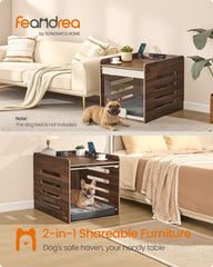 Feandrea modern dog crate table side view highlighting space-saving design for compact rooms.