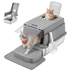 Feandrea stainless steel litter box with flip lid for easy scooping and cleaning