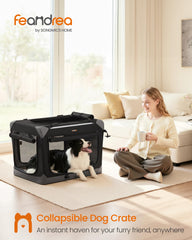 Feandrea travel dog crate with four mesh doors for ventilation on the go.