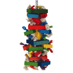 Featherland Paradise knots and blocks toy for cockatoos stimulates beak and foot activity.