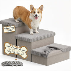 Fecuria 3-Step Wide Dog Stairs with removable cover for easy cleaning and hidden storage.