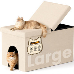 Fecuria 3-in-1 cat litter box enclosure close-up in beige with a sleek lid.