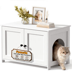 Fecuria cat litter box enclosure dog proof keeps litter contained and pets safe.