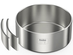 Feedoo double-walled dog bowl front view showing size and insulation benefits for meals