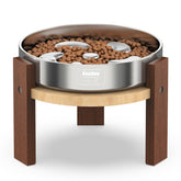 Feedoo elevated dog bowl stand 6in top view showcases sturdy hardwood construction.