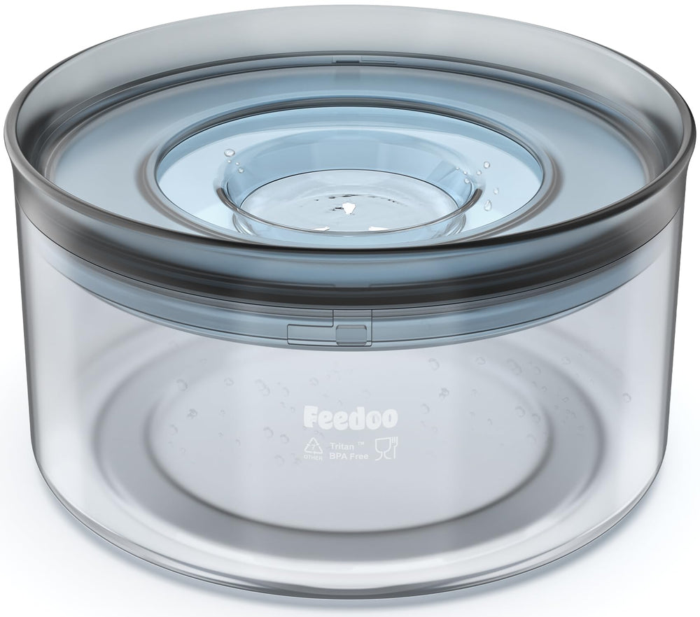 Feedoo no-spill bowl top view shows large capacity for all-day hydration.