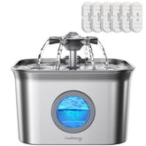 FEELNEEDY stainless steel cat fountain full view with 2.8L capacity for multi-cat hydration.
