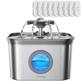 FEELNEEDY stainless steel cat fountain with 2.8L capacity for multiple cats.