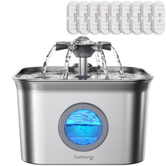 FEELNEEDY stainless steel cat fountain with 2.8L capacity for multiple cats.