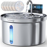 FEELNEEDY wireless cat water fountain front view, safe drinking surface in stainless steel