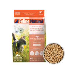 Feline Natural high protein dry cat food bag front with meat-first formula