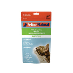 Feline Natural Lamb Green Tripe Booster bottle with clear label for easy supplementation.