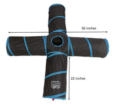 Feline Ruff collapsible tunnel folds to frisbee-size for easy storage.