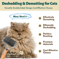 FelineFun cat brush lower-density side tackles mats gently.
