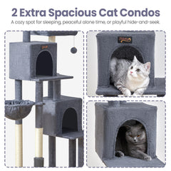 Feliskyn Cat Tree Tower 65-inch wide base supports multiple cats during play.