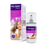 FELIWAY Classic Spray calms cats during travel by releasing calming pheromones.