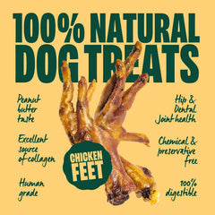 Fellas Pets dental-health chicken feet help reduce plaque through chewing.