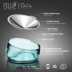 Felli Oblik slanted plate design enhances reach for flat-faced cats.