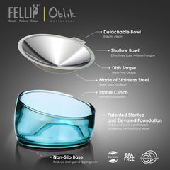 Felli Oblik raised, slanted base eases access to food for comfortable dining.