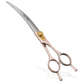 Fenice Peak curved dog grooming scissors in rose gold for precise 7 inch cuts