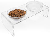 Feoyoho acrylic elevated feeder stand front view with glass bowls for easy feeding