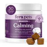 Fera Pets Dog Calming Chews bottle front view supports daily calm routines.