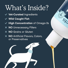 Fera Pets Fish Oil dog food topper drizzled on kibble for potential joint support