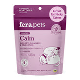 Fera Pets goat milk calming topper poured into a pet bowl for easy relaxation.
