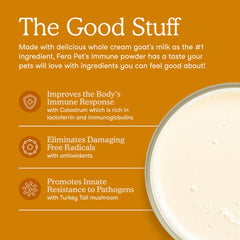 Fera Pets Immune Goat Milk packaging shows NASC seal and USA production