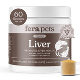Fera Pets liver supplement bottle label showing organic botanicals for liver support