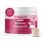 Fera Pets kidney support powder jar for dogs supports kidney filtration.