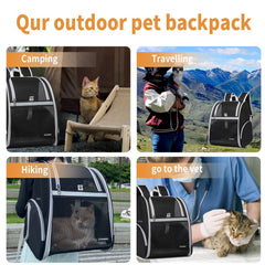 FERMAO cat backpack top-opening mesh lets pets peek out.