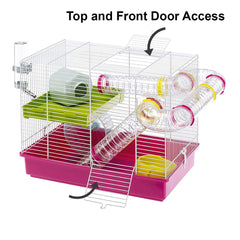 Ferplast Laura hamster cage open doors illustrate quick access for care.